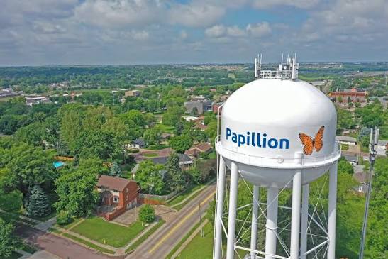 Aerial view of Papillion, NE, a service area of Alfa Y Omega Construction