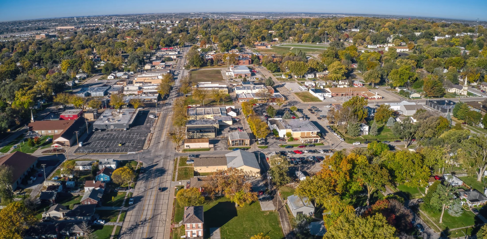Aerial view of Bellevue, NE, a service area of Alfa Y Omega Construction