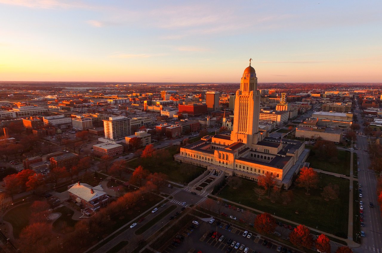 Aerial view of Lincoln, NE, a service area of Alfa Y Omega Construction